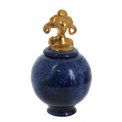 Pot couvert en céramique bleu moucheté, 