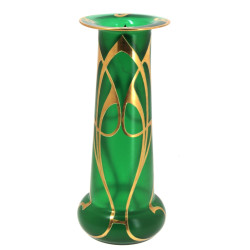 Vase ART NOUVEAU en verre vert et or, H 