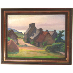 Ecole bretonne Xxe "Chaumières en bord d