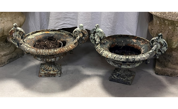 Paire de vasques de jardin en fonte sur 