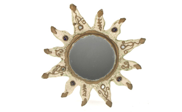Miroir soleil en carton bouilli, résine,
