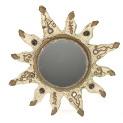 Miroir soleil en carton bouilli, résine,