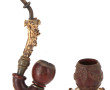 Pipe en bois, corne et bois de cervidés 