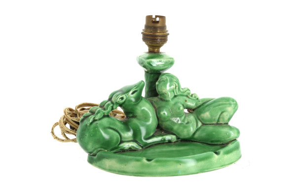 Petite lampe en céramique verte années 5