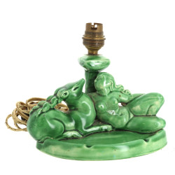 Petite lampe en céramique verte années 5