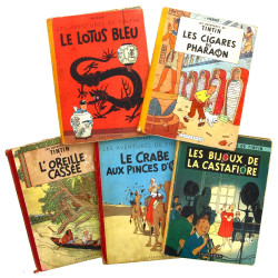 TINTIN - 5 BD anciennes en état d'usage 