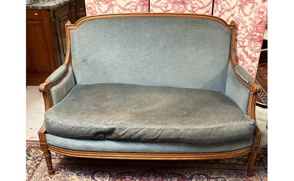 Canapé style Louis XVI velours bleu (qq 
