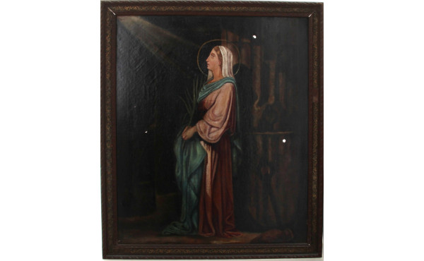 "Sainte à la palme", huile sur toile anc