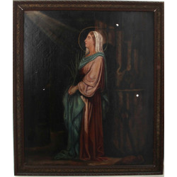 "Sainte à la palme", huile sur toile anc