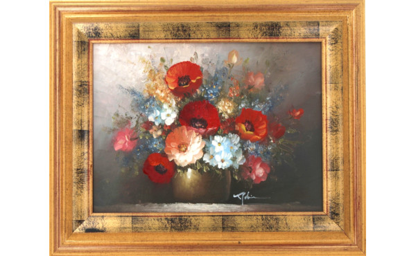 Ecole Xxème "Bouquet de fleurs dont coqu
