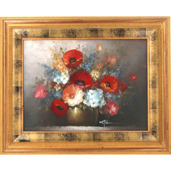 Ecole Xxème "Bouquet de fleurs dont coqu