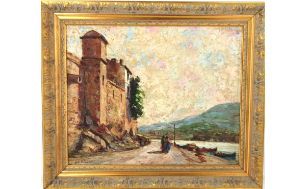 R.U. RINALDI (Xxème) "Paysage animé au c