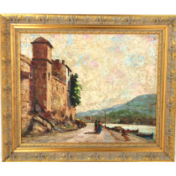 R.U. RINALDI (Xxème) "Paysage animé au c