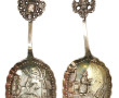 Paire de cuillères à crème en argent tra
