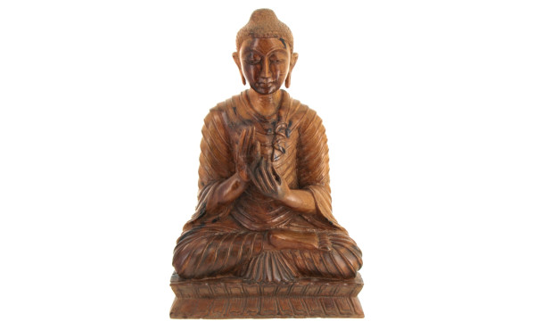 BOUDDHA - Grand sujet en bois sculpté, H