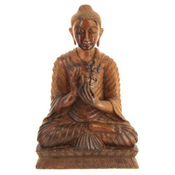 BOUDDHA - Grand sujet en bois sculpté, H