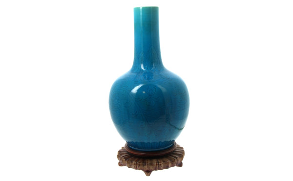 CHINE - Vase bouteille en céramique turq