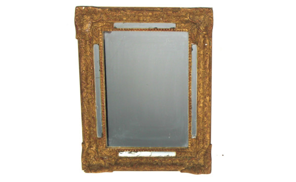 Petit miroir ancien en bois et stuc à dé