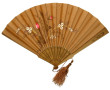 Eventail ancien en bois clair et soie pe