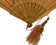 Eventail ancien en bois clair et soie pe