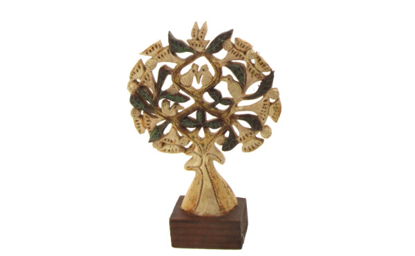 Arbre de vie en céramique, socle en bois