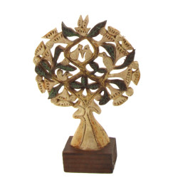 Arbre de vie en céramique, socle en bois