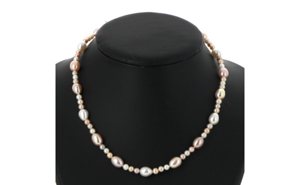 Collier en perles d'eau douce rose et bl