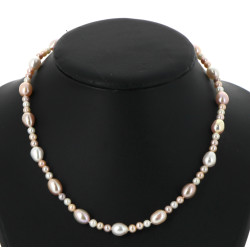 Collier en perles d'eau douce rose et bl