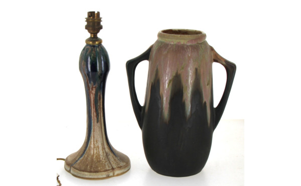 Pied de lampe en grès H 25 cm et vase à 