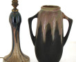 Pied de lampe en grès H 25 cm et vase à 