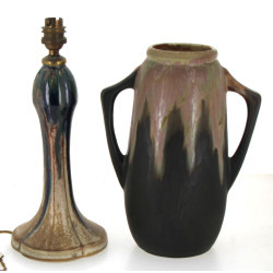 Pied de lampe en grès H 25 cm et vase à 