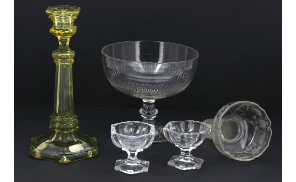 Lot de 5 pièces anciennes de verrerie : 
