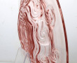 Coupe à fruits en verre moulé rose, anné