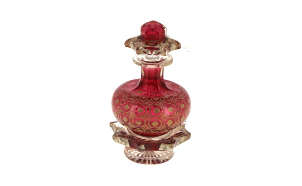 Flacon XIXème en verre rouge et transpar