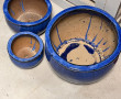 3 pots de jardin émaillés bleu : un pot