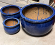 3 pots de jardin émaillés bleu : un pot