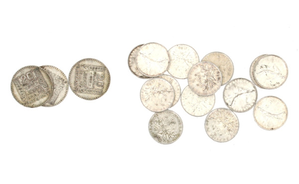 Lot de monnaies en argent: - 3 p. 20 fr