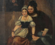 Ecole XIXème "Jeune couple épié", huile 
