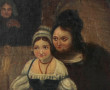 Ecole XIXème "Jeune couple épié", huile 
