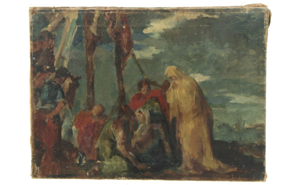 Ecole XIXème "Descente de croix", huile 