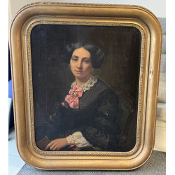 Ecole XIXème "Portrait de jeune femme br