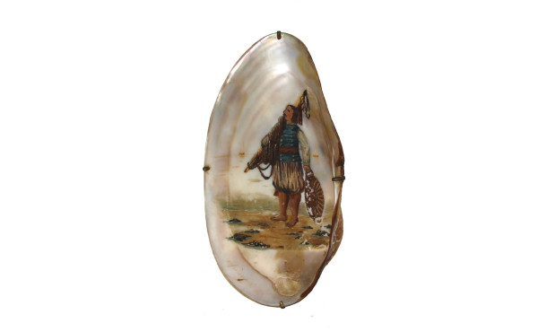 Moule d'eau douce à décor peint d'un pêc