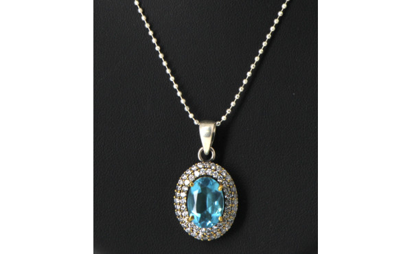 Pendentif ovale et verre bleu imitation 