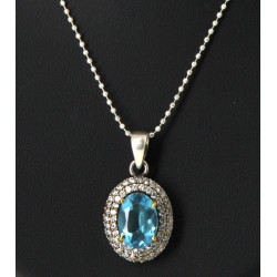 Pendentif ovale et verre bleu imitation 