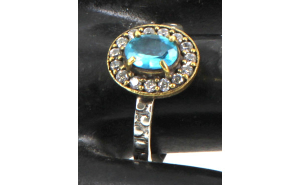 Bague en argent et vermeil en verre bleu