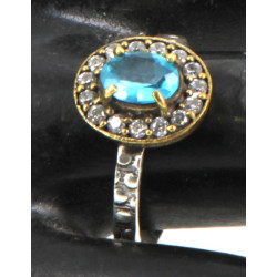 Bague en argent et vermeil en verre bleu