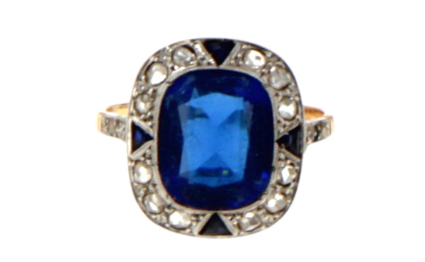 Bague ancienne deux ors, 18 cts, poinçon