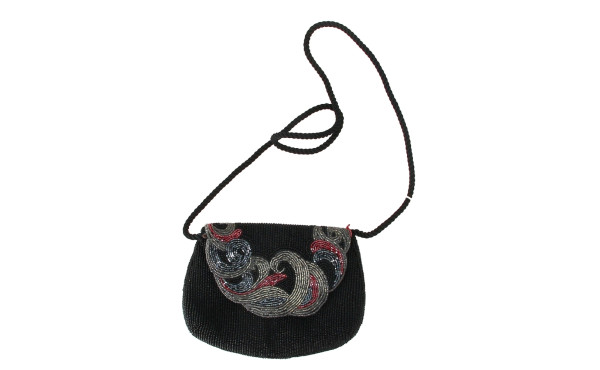 Sac de soirée perlé noir, rouge et argen