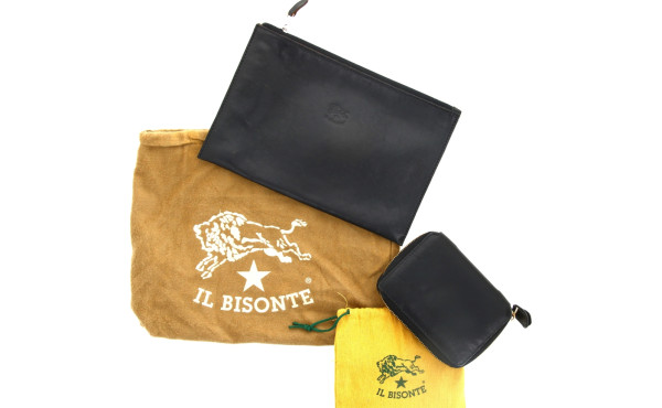 IL BISONTE - Pochette en cuir noir, avec