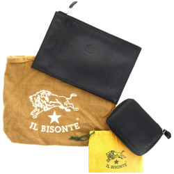 IL BISONTE - Pochette en cuir noir, avec